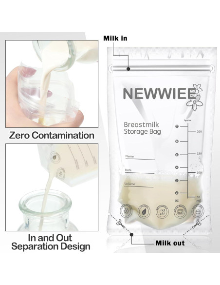 600 Bolsas de Almacenamiento de Leche Materna 7oz Newwiee 600 Bolsas de Almacenamiento de Leche Materna 7oz Newwiee