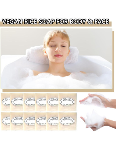 Jabón Vegano de Arroz 12PCS - Hidratante y Suave para Piel