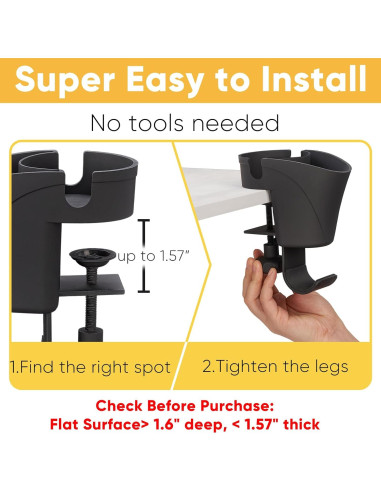 Soporte de Taza Clip en 1 OrgaFocus Negro Mate Ajustable