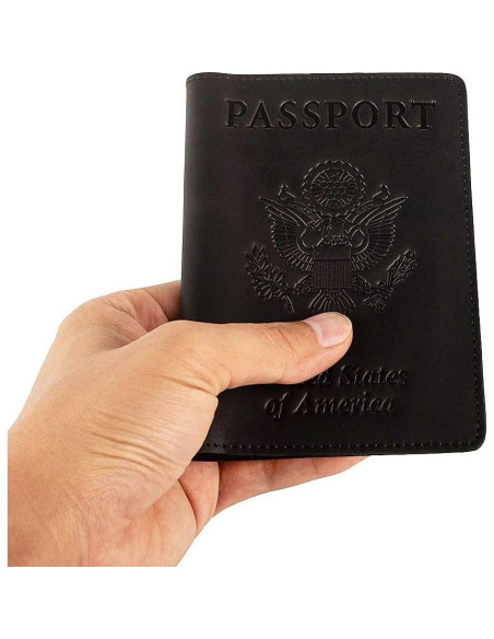 Funda de Pasaporte de Cuero Genuino AGBIADD RFID Negra Funda de Pasaporte de Cuero Genuino AGBIADD RFID Negra
