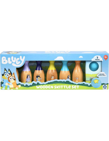 Juego de Bolos de Madera Bluey Skittles 6 Pines y 1 Bola