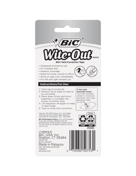 Cinta de Corrección BIC Wite-Out Blanca 8m para Oficina Cinta de Corrección BIC Wite-Out Blanca 8m para Oficina