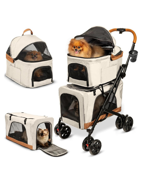 Carrito Doble para Mascotas PAWLALA Beige Cósmico 2 Perros/Gatos Carrito Doble para Mascotas PAWLALA Beige Cósmico 2 Perros/Gatos