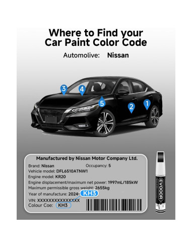 Pintura de Retoque KH3 Obsidiana Negra 11.8 ml para Nissan