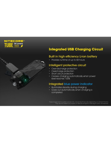 Linterna de Llavero Nitecore Tube V2.0 55 Lúmenes Recargable USB Amarillo
