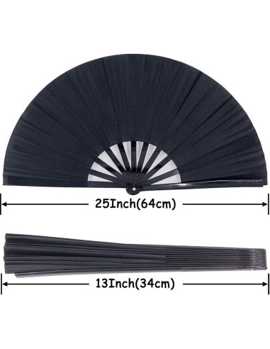 Abanico Plegable Grande STHUAHE Negro para Rave y Danza