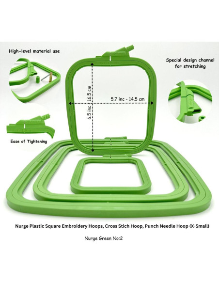 Aro de Bordado Rectangular Plástico Nurge No:2 Verde 14.5x16.5cm Aro de Bordado Rectangular Plástico Nurge No:2 Verde 14.5x16.5cm