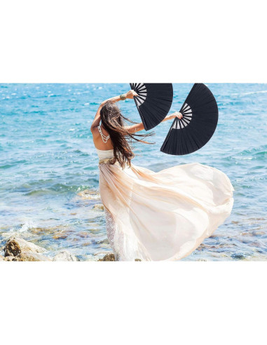 Abanico Plegable Grande STHUAHE Negro para Rave y Danza