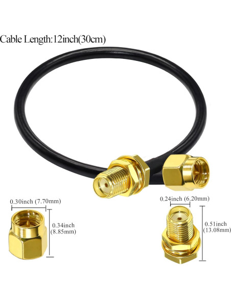 Cable Coaxial SMA RG58 Tuolnk 30cm Macho a Hembra 2 Piezas Cable Coaxial SMA RG58 Tuolnk 30cm Macho a Hembra 2 Piezas