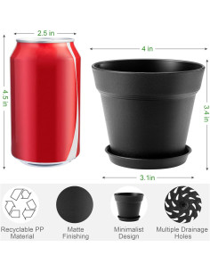 Macetas de Plástico 4 Pulgadas FHWTY - 6 Paquete con Bandeja 2