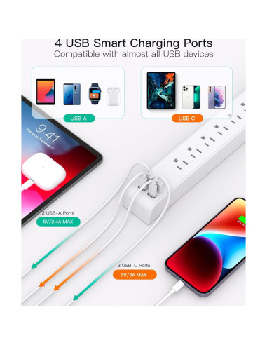 Regleta de Energía Mifaso 1.5m con 6 Salidas y 4 USB