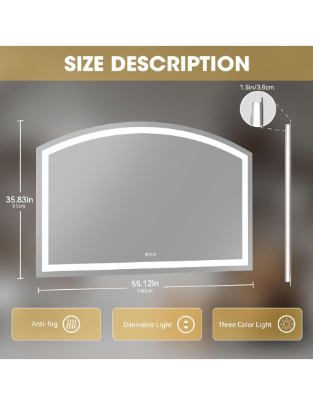 Espejo de Baño LED Hasipu 140x91 cm con Sensor Táctil y Anti-vaho Espejo de Baño LED Hasipu 140x91 cm con Sensor Táctil y Anti-vaho