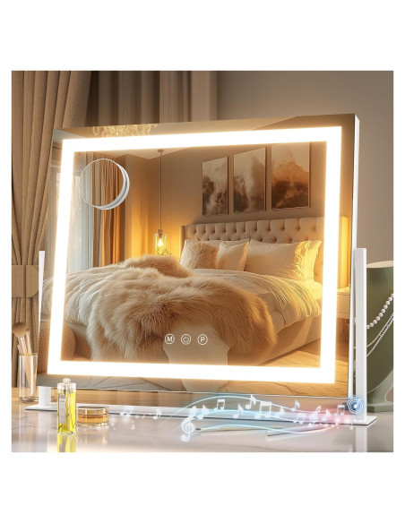 Espejo de tocador Hasipu LED con altavoz Bluetooth 42.9x34 cm Espejo de tocador Hasipu LED con altavoz Bluetooth 42.9x34 cm