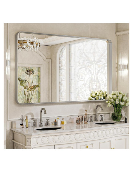 Espejo de Baño VooBang 142x76 cm con Marco de Aluminio Plata Espejo de Baño VooBang 142x76 cm con Marco de Aluminio Plata
