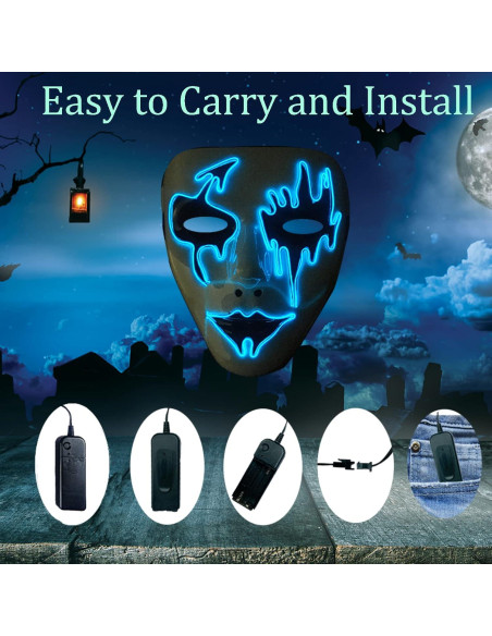Máscara de Purga LED Azul - Halloween para Adultos y Niños Máscara de Purga LED Azul - Halloween para Adultos y Niños