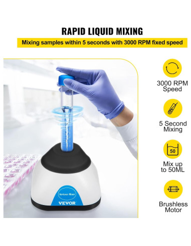 Mezclador Vortex Mini VEVOR 3000RPM para Laboratorio 50mL