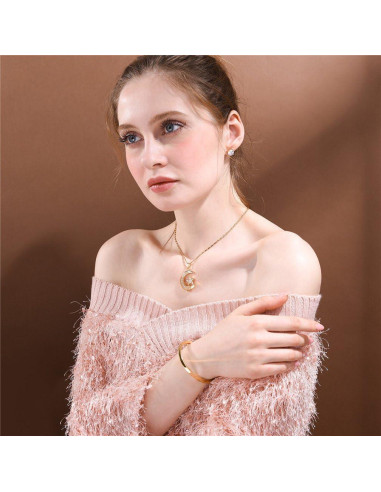 Collar U7 Islámico con Colgante Luna Creciente Baño Oro 18K