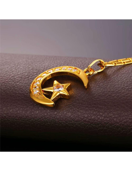 Collar U7 Islámico con Colgante Luna Creciente Baño Oro 18K Collar U7 Islámico con Colgante Luna Creciente Baño Oro 18K