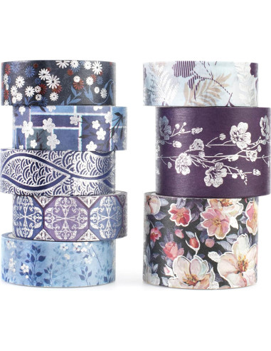 Conjunto de Cinta Washi YUBX Elegance Blue 8 Rollos Decorativos