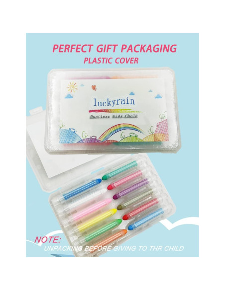 Tiza sin polvo Luckyrain 12 colores con soporte para niños Tiza sin polvo Luckyrain 12 colores con soporte para niños