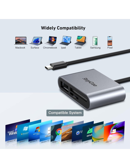 Adaptador Lector de Tarjeta SD USB C RayCue 3 en 1 para iPad Pro Adaptador Lector de Tarjeta SD USB C RayCue 3 en 1 para iPad Pro