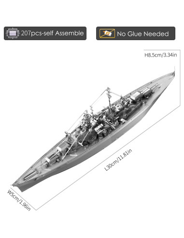 Rompecabezas 3D de Metal Piececool Acorazado Bismarck 207 Pcs