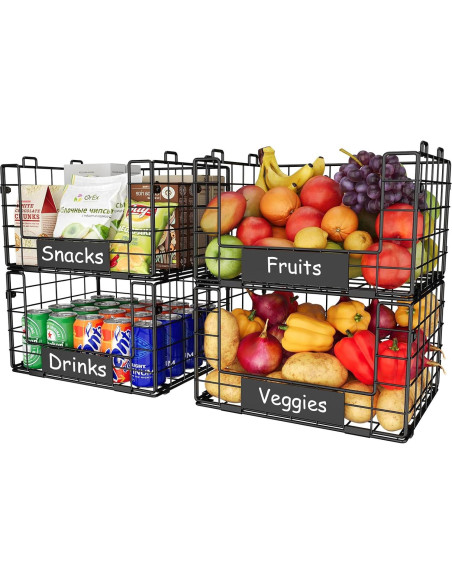 JKsmart Cestas Apilables de Alambre XL - 4 Unidades para Almacenamiento JKsmart Cestas Apilables de Alambre XL - 4 Unidades para Almacenamiento