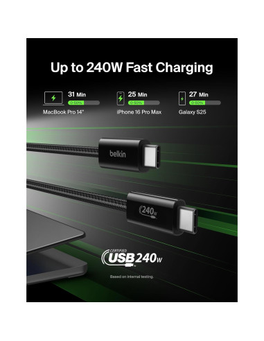 Cable USB-C a USB-C Belkin 1M 240W Carga Rápida Negro