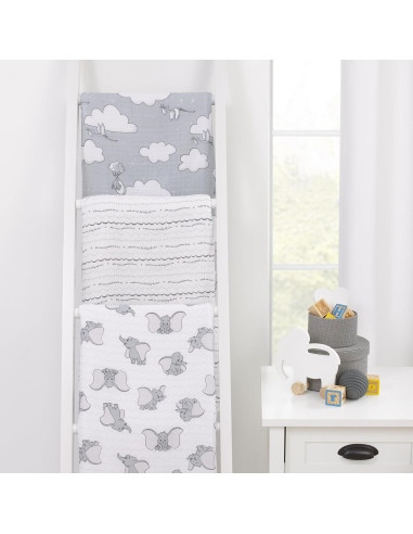 Conjunto de 3 Mantitas Muselina Bebé Disney Dumbo 100% Algodón