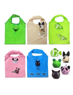 Set de 5 Bolsas Reutilizables Plegables Animales 38x58cm