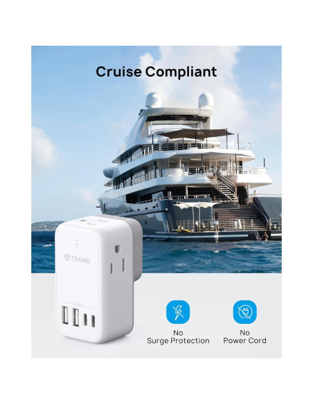 TROND Extensor de Enchufe Rotatorio 360 para Cruceros con 4 USB TROND Extensor de Enchufe Rotatorio 360 para Cruceros con 4 USB