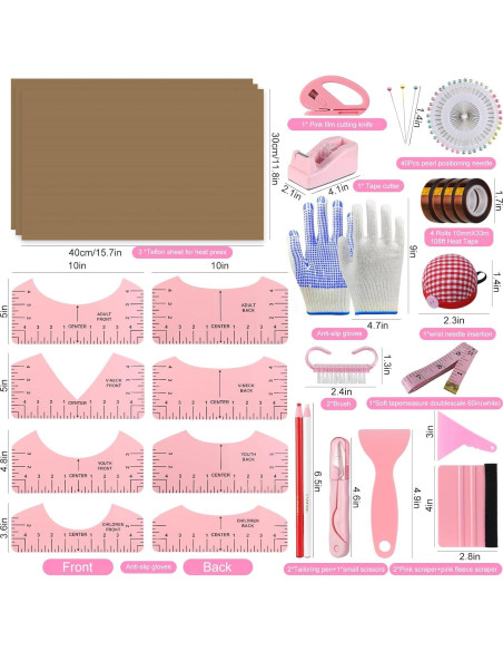 Kit de Sublimación Rosa ZIWE con 8 Reglas y Accesorios Kit de Sublimación Rosa ZIWE con 8 Reglas y Accesorios