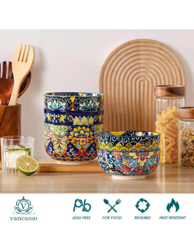 Juego de Cuencos de Cerámica Vancasso Bohemios 28 oz - 6 Piezas