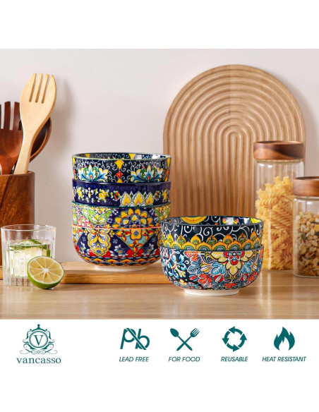 Juego de Cuencos de Cerámica Vancasso Bohemios 28 oz - 6 Piezas Juego de Cuencos de Cerámica Vancasso Bohemios 28 oz - 6 Piezas