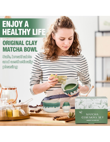 Juego de Matcha Roperu - Tazón Cerámico Hecho a Mano 4 Piezas