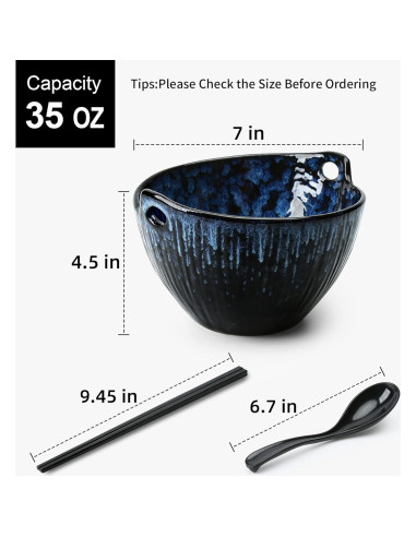 Juego de 2 Tazones de Ramen JH JIEMEI HOME Cerámica 17.78 cm