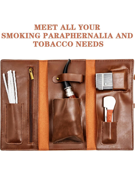 Bolsa de Pipa de Tabaco SPIPER de Cuero PU, 7 Bolsillos, Marrón Bolsa de Pipa de Tabaco SPIPER de Cuero PU, 7 Bolsillos, Marrón