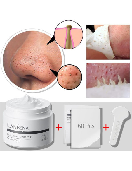 LANBENA Removedor de Puntos Negros 30g - 60 Tiras Nasales LANBENA Removedor de Puntos Negros 30g - 60 Tiras Nasales