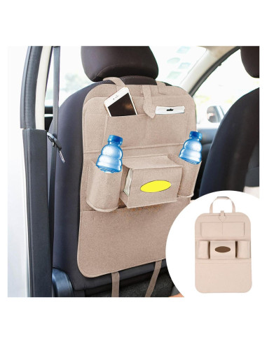 Organizador de respaldo de asiento de coche LAINLOY Fieltro Beige 56.5x38.8cm