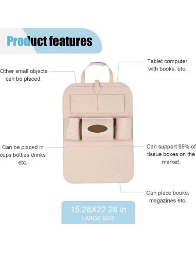Organizador de respaldo de asiento de coche LAINLOY Fieltro Beige 56.5x38.8cm