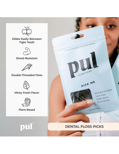 Palillos de Hilo Dental PUL - Menta, 50 Unidades, Biodegradables