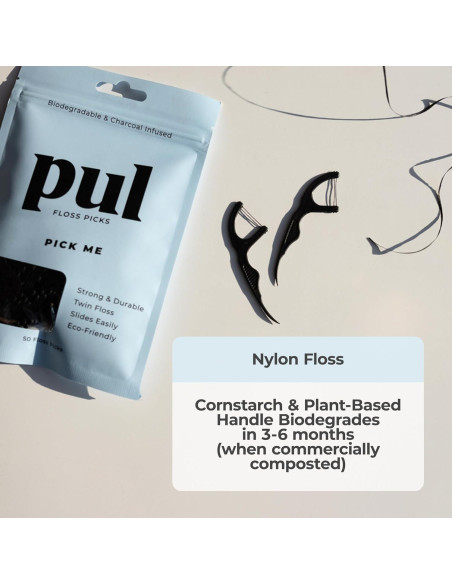 Palillos de Hilo Dental PUL - Menta, 50 Unidades, Biodegradables Palillos de Hilo Dental PUL - Menta, 50 Unidades, Biodegradables