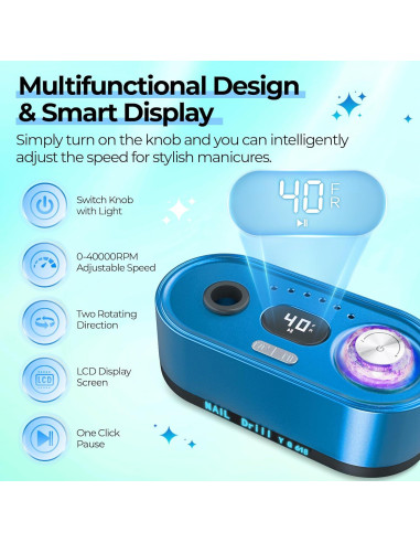 Taladro de Uñas Eléctrico JOSGLOI 40000RPM con Pantalla LCD