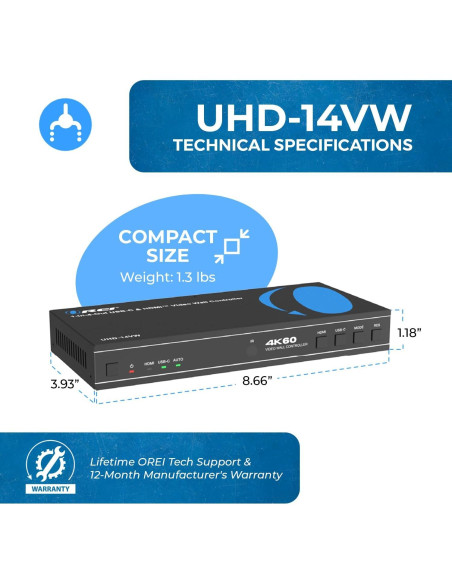 Controlador de Pared de Video OREI UHD-14VW 4K 60Hz 2x2 Controlador de Pared de Video OREI UHD-14VW 4K 60Hz 2x2