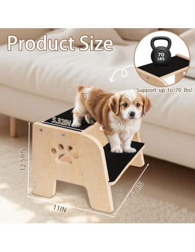 Escalera para Mascotas CozyLazy CL1938 de 2 Pasos - Madera