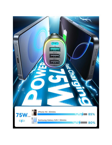 Cargador de Coche USB C 75W 4 Puertos FLYLEAD Rápido