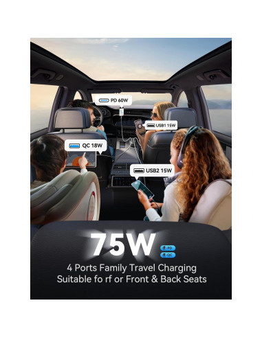 Cargador de Coche USB C 75W 4 Puertos FLYLEAD Rápido
