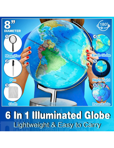 Globo Terráqueo Iluminado POOCCI 20.32 cm Juguete Educativo Globo Terráqueo Iluminado POOCCI 20.32 cm Juguete Educativo