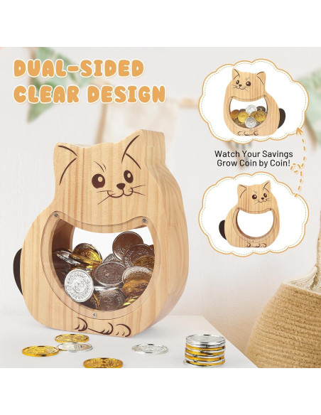 Banco de Dinero de Madera Foyucool Gato Personalizado 22.5x19.9cm Banco de Dinero de Madera Foyucool Gato Personalizado 22.5x19.9cm