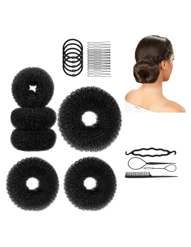 Juego de Hacer Moños de Cabello PMRX - 6 Donas y Accesorios